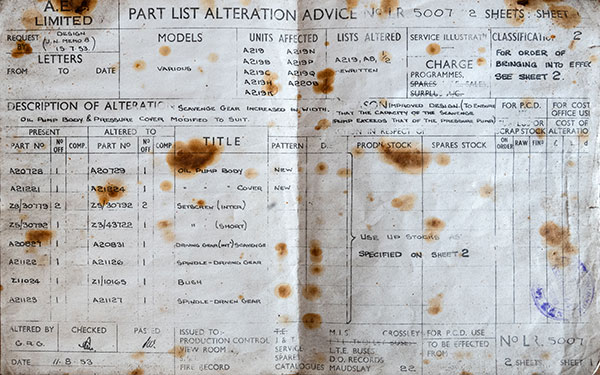 Part List Alteration Advice Note