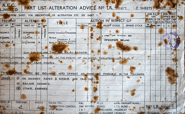 Part List Alteration Advice Note