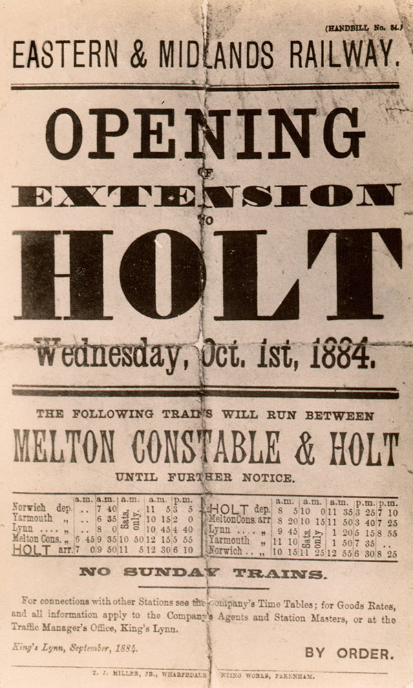 Holt Extension opening 1st October 1884