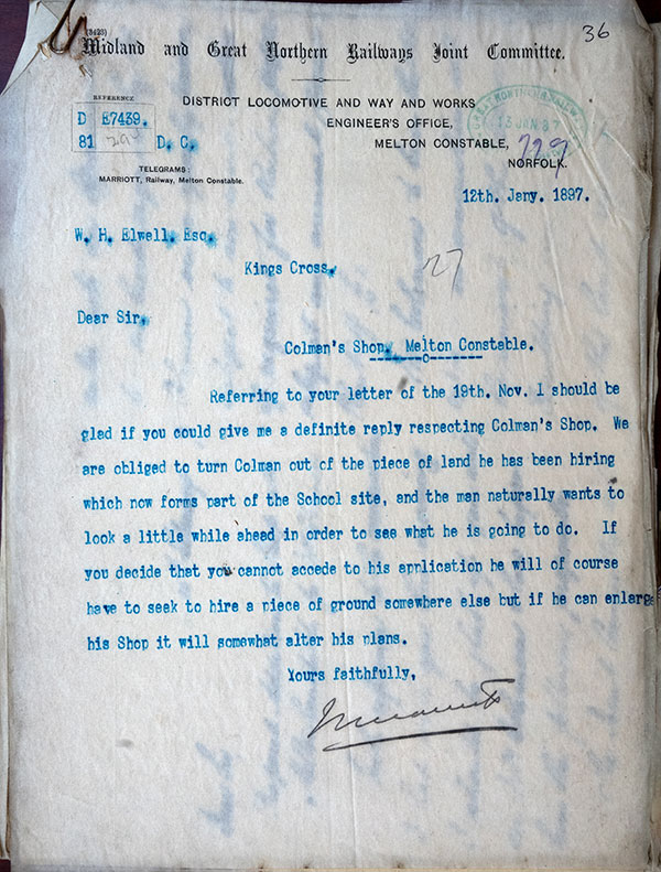 A. Colman shop letter 12th January 1897