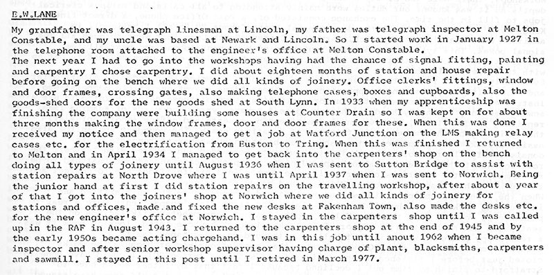 E. W. Lane memories