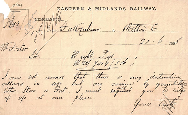 E&M memo re. pigs 1888