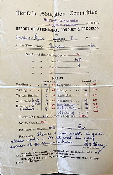 Daphne Rowe school report 1963